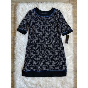 R&K Shift Sz L Dress NEW Black Chain Design Midi